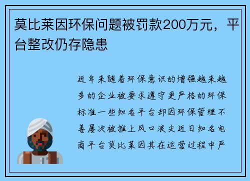 莫比莱因环保问题被罚款200万元，平台整改仍存隐患